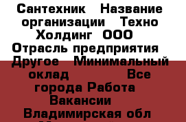 Сантехник › Название организации ­ Техно-Холдинг, ООО › Отрасль предприятия ­ Другое › Минимальный оклад ­ 40 000 - Все города Работа » Вакансии   . Владимирская обл.,Муромский р-н